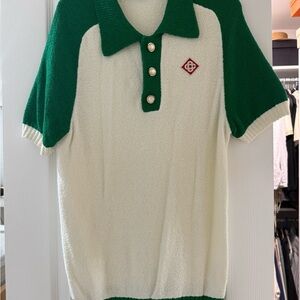 Casablanca Green and White Polo Shirt with Logo